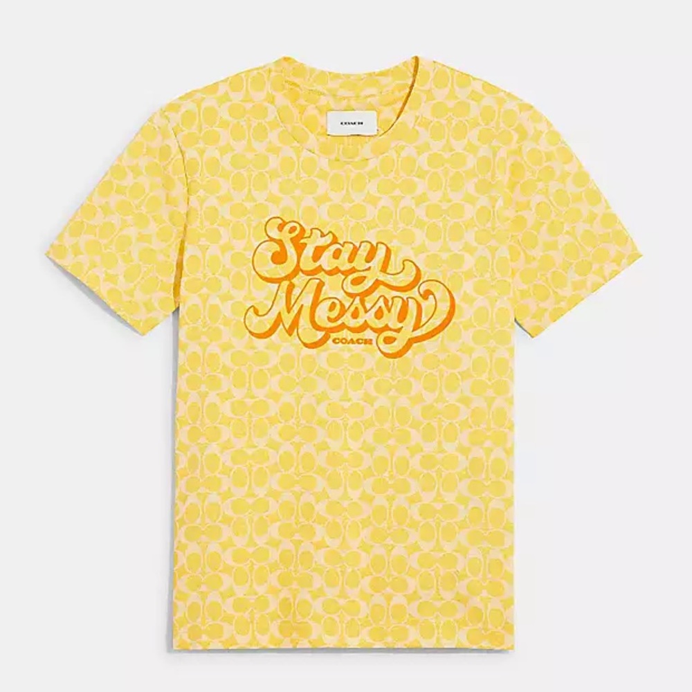 COACH Signature Stay Messy T Shirt In Organic Cotton NWT